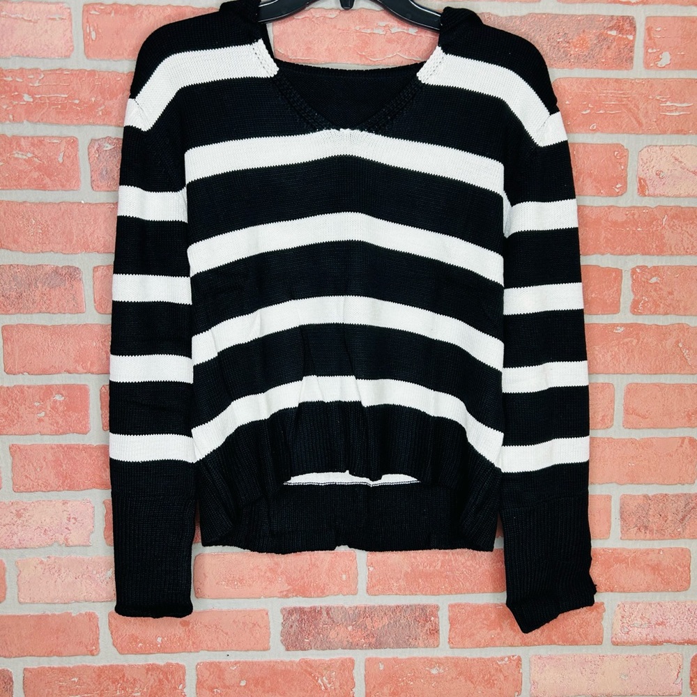 Striped Black and White cropped Women's Sweater